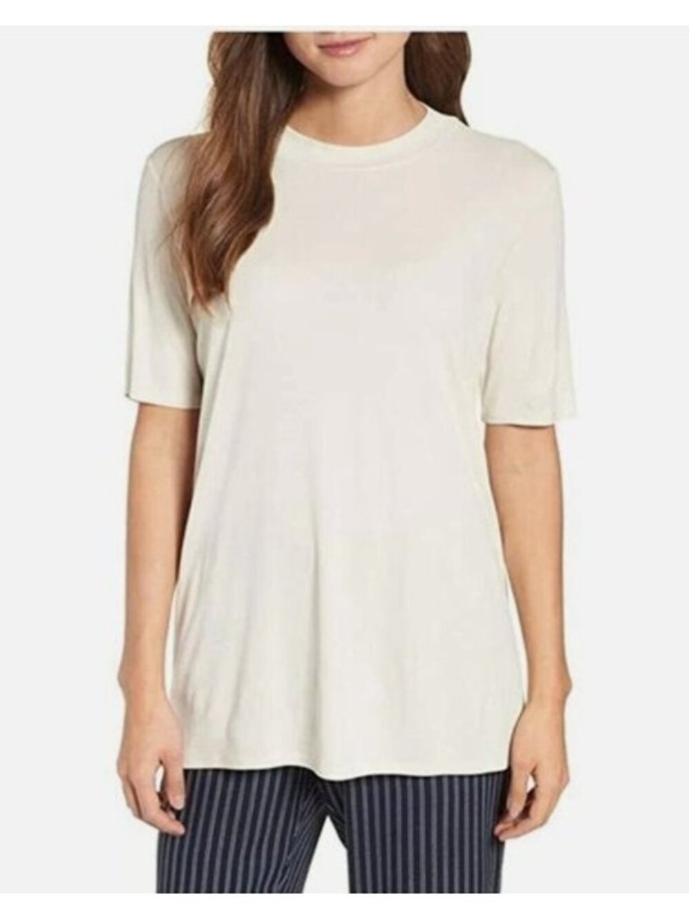 Eileen Fisher Stretch Silk Jersey Mock Neck Top in Bone Size MP